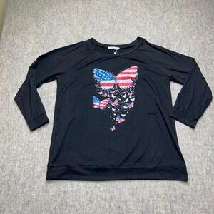 NWT Patriotic Butterfly American Flag Long Sleeve Top‎ XXL